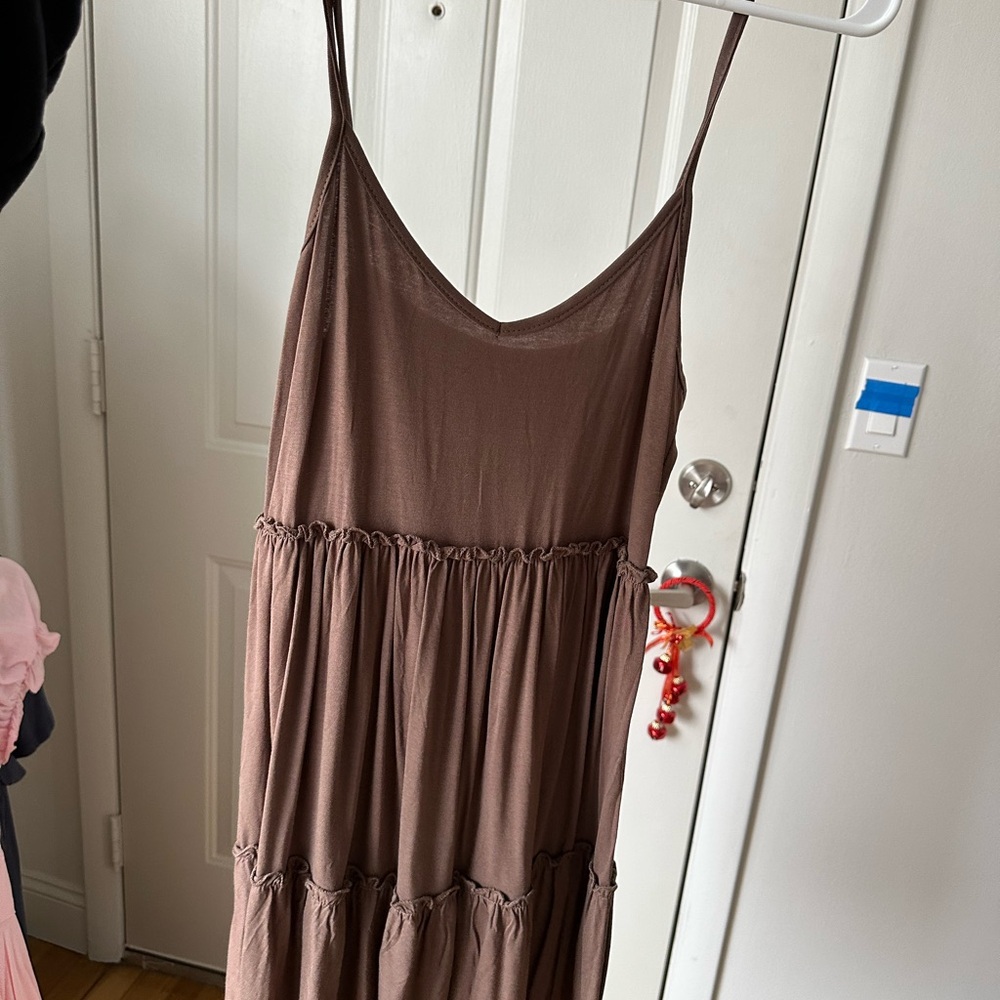 SHEIN Brown Tiered Spaghetti-Strap Maxi Dress
